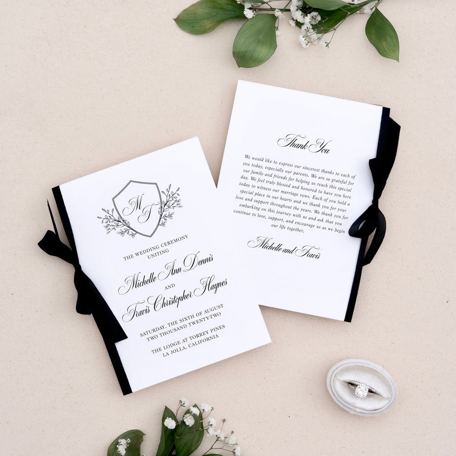 Wedding Program Booklet with Black Silk Ribbon Sample