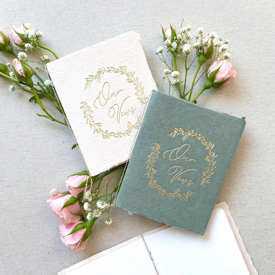 Blush Handmade Paper Vow Book with Gold Foil