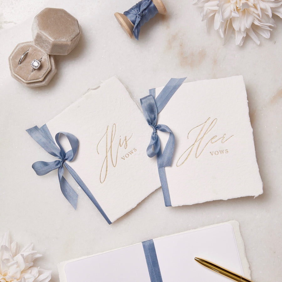Handmade Paper Vow Books with French Blue Silk Ribbon
